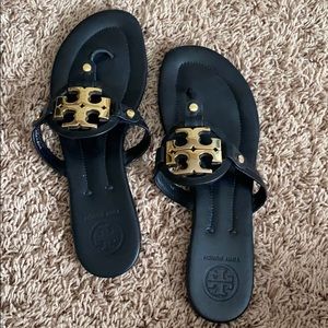 Tory Burch Miller Metal-Logo Sandal, Leather